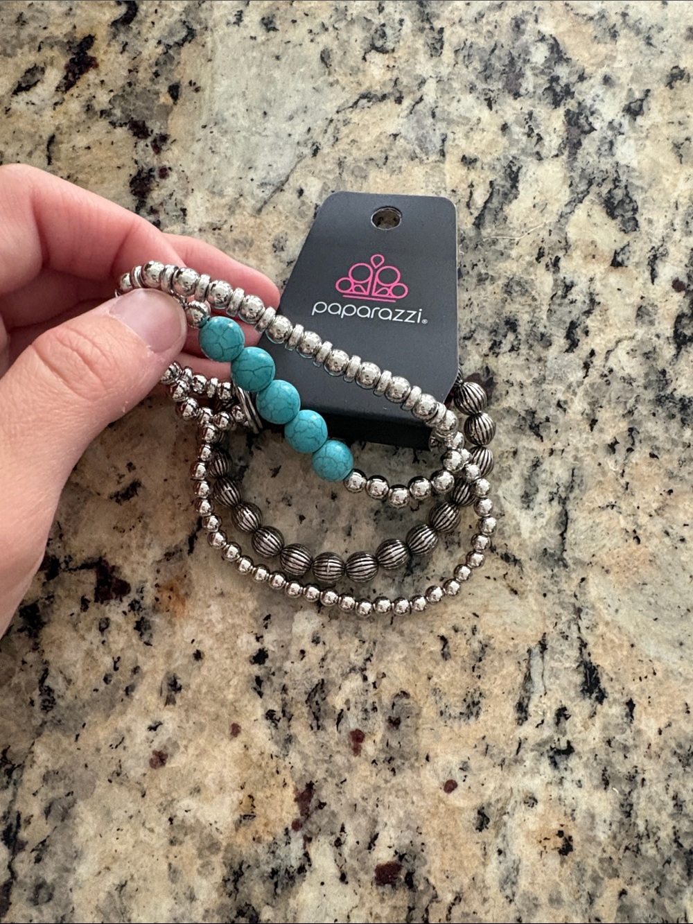 paparazzi Turquoise and Silver Multi-Strand Beaded Bracelet Set